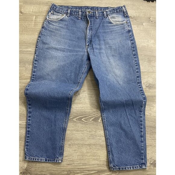 Vintage Y2K Carhartt Size 44x30 (act. 42x29) Blue Denim Work Jeans B17-DST - Picture 1 of 4